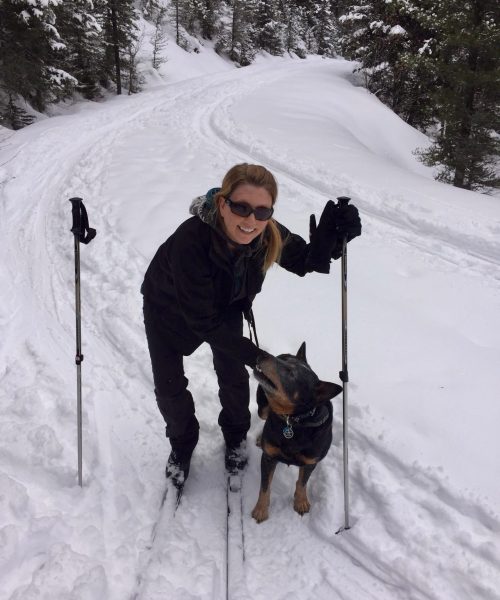 erica becker skiing with her dog carl
